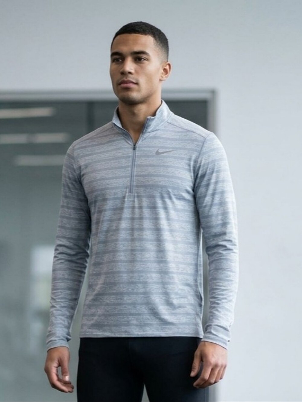 Nike Light Blue Heathered Striped Dri-FIT Quarter-Zip